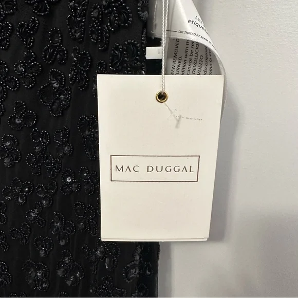 Mac Duggal HAND BEADED FLOUNCE SLEEVE MIDI DRESS Black Size 12 Style 10771 - Picture 7 of 12